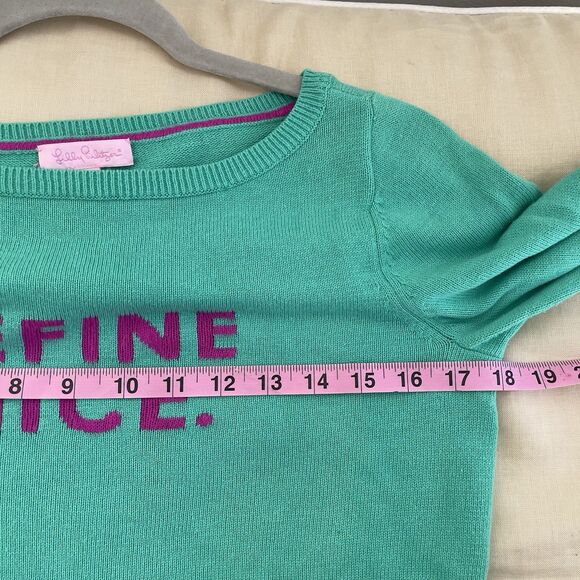 Lilly Pulitzer Define Nice Graphic Knit Sweater Boat Neck Long Sleeve Green M - Picture 4 of 7
